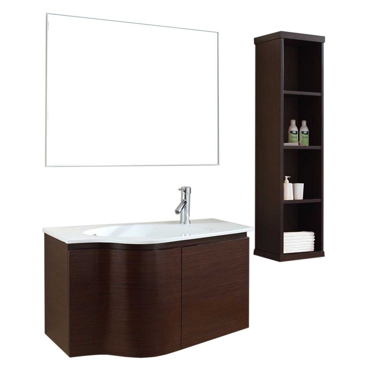 Virtu USA Roselle 36" Single Round Sink Walnut Top Vanity in Walnut with Mirror Vanity Virtu USA 