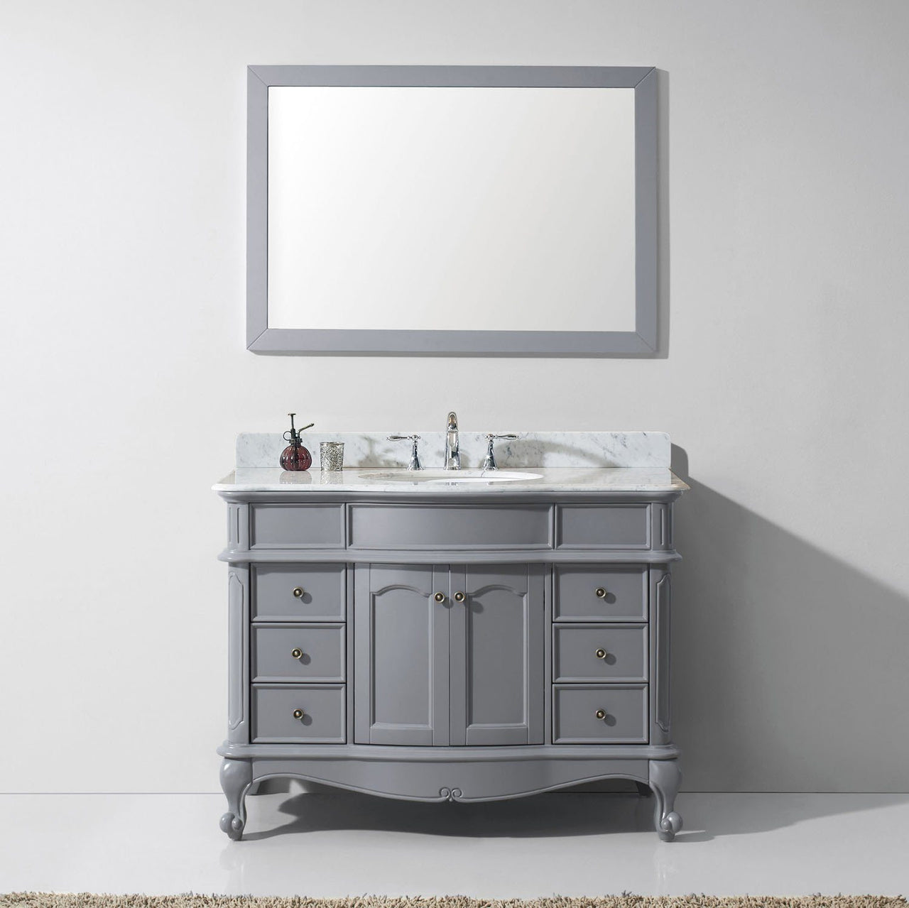 Virtu USA Norhaven 48" Single Round Sink Grey Top Vanity in Grey with Mirror Vanity Virtu USA 