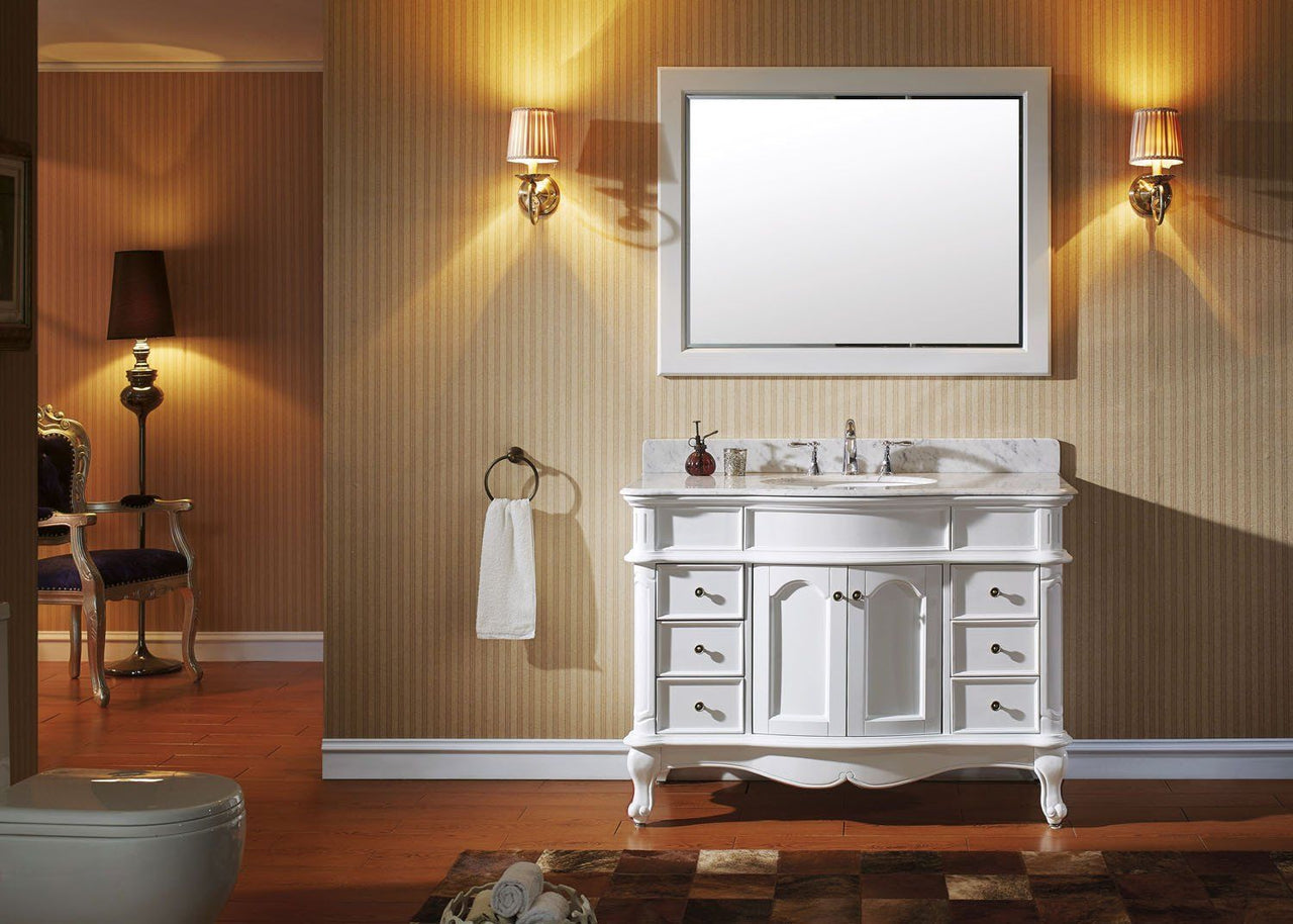 Virtu USA Norhaven 48" Single Round Sink White Top Vanity in White with Mirror Vanity Virtu USA 