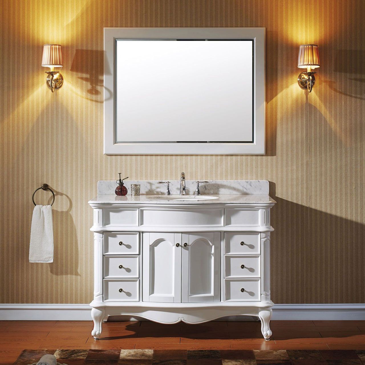 Virtu USA Norhaven 48" Single Round Sink White Top Vanity in White with Mirror Vanity Virtu USA 