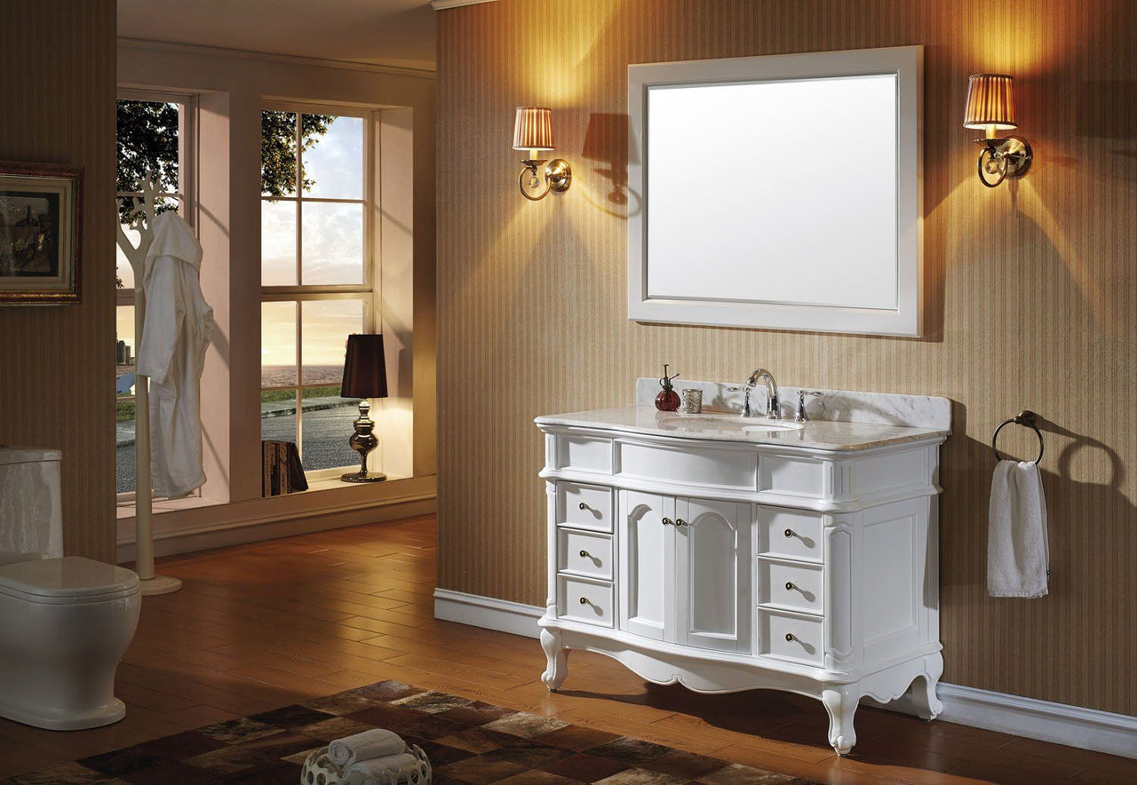 Virtu USA Norhaven 48" Single Round Sink White Top Vanity in White with Mirror Vanity Virtu USA 