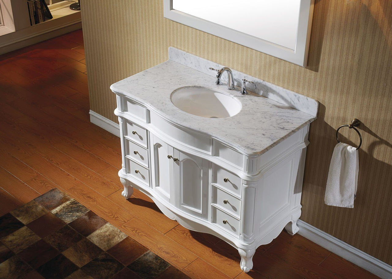 Virtu USA Norhaven 48" Single Round Sink White Top Vanity in White with Mirror Vanity Virtu USA 