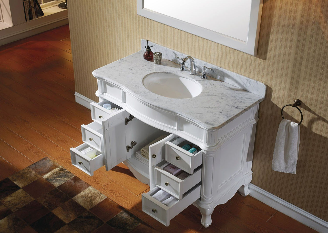 Virtu USA Norhaven 48" Single Round Sink White Top Vanity in White with Mirror Vanity Virtu USA 