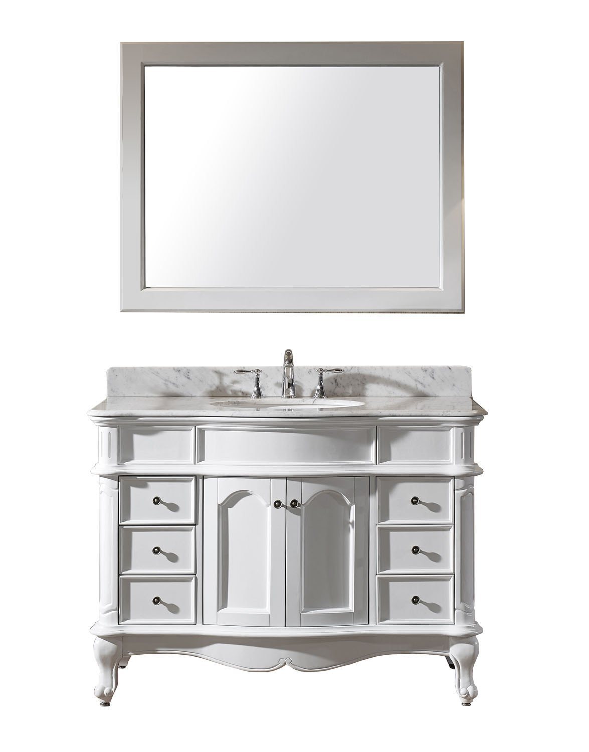 Virtu USA Norhaven 48" Single Round Sink White Top Vanity in White with Mirror Vanity Virtu USA 