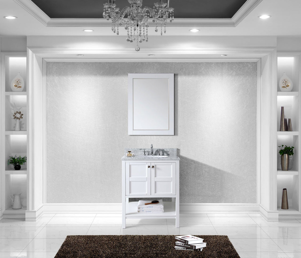 Winterfell 30" Single Round Sink White Top Vanity in White with Mirror Vanity Virtu USA 