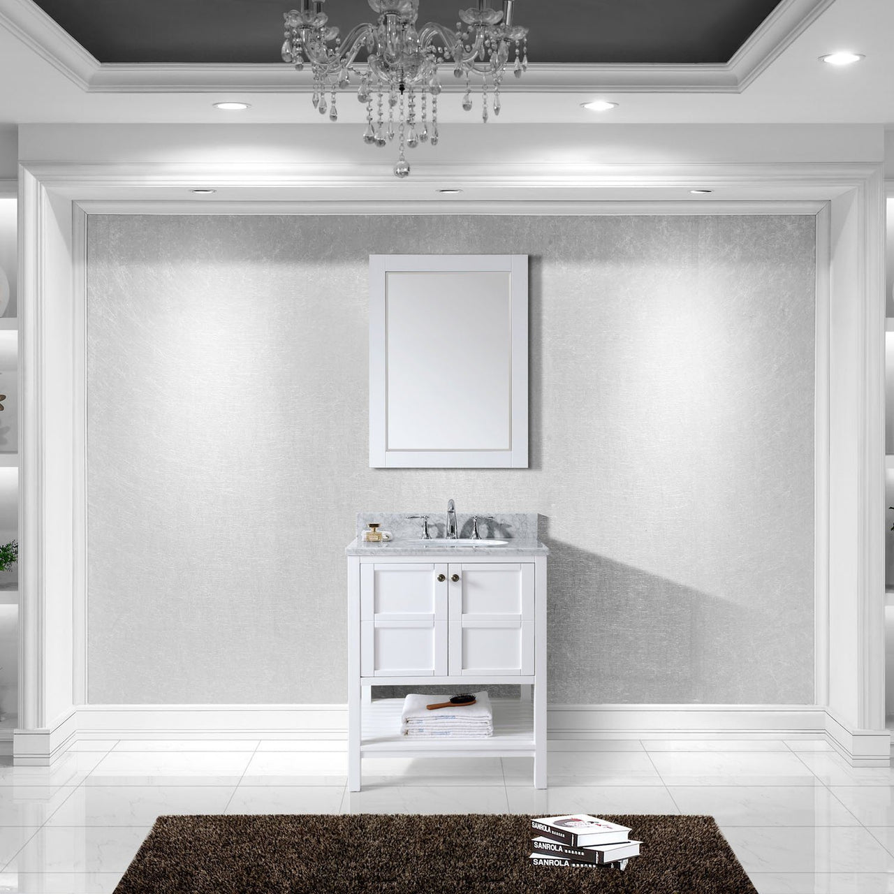 Winterfell 30" Single Round Sink White Top Vanity in White with Mirror Vanity Virtu USA 
