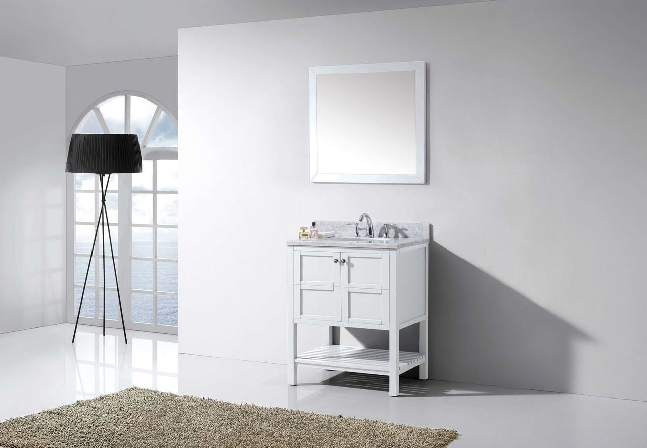 Winterfell 30" Single Round Sink White Top Vanity in White with Mirror Vanity Virtu USA 