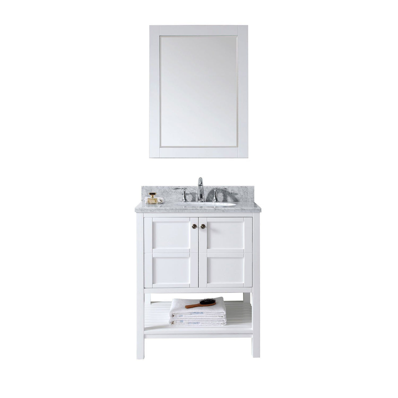 Winterfell 30" Single Round Sink White Top Vanity in White with Mirror Vanity Virtu USA 