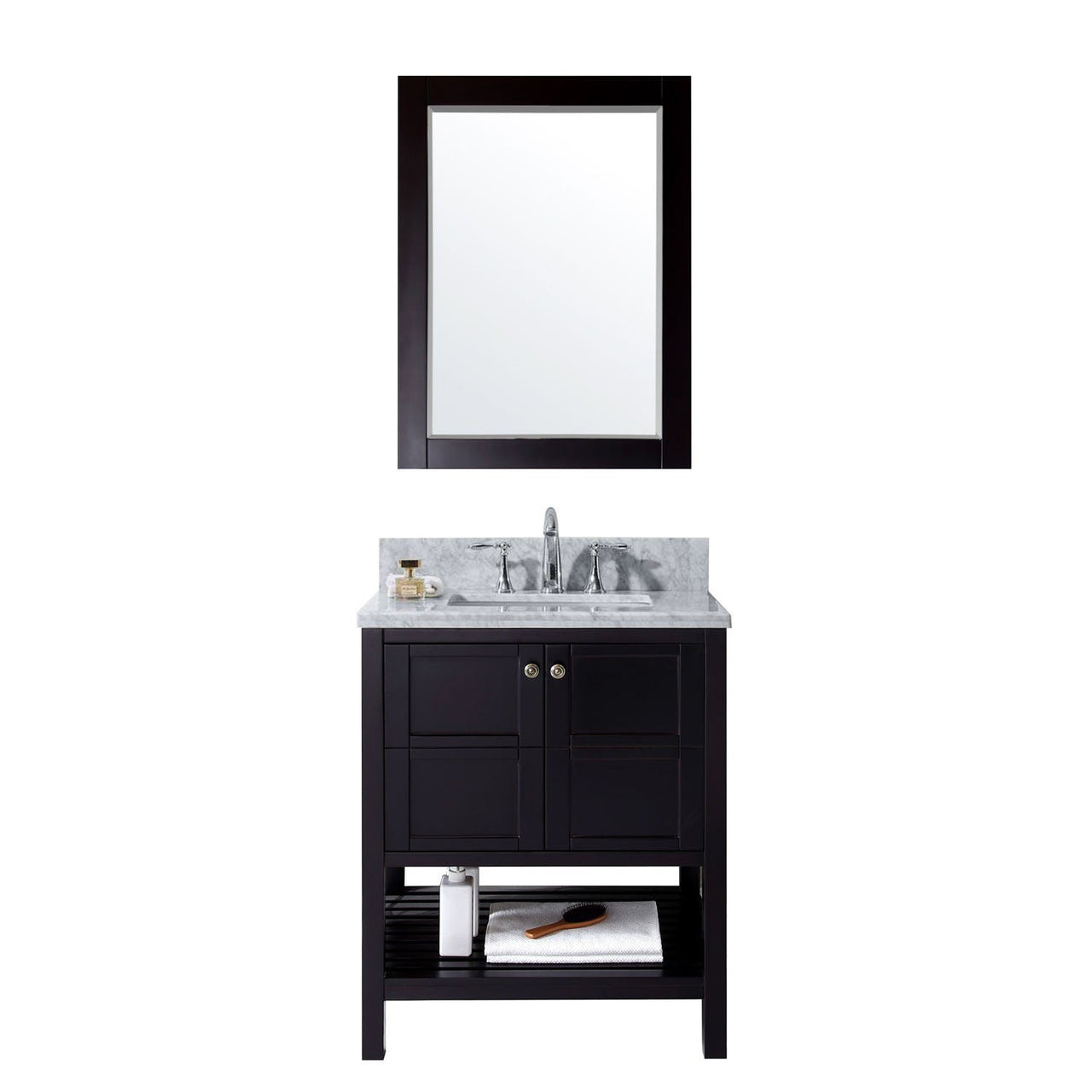 Virtu USA Winterfell 30" Single Square Sink Espresso Top Vanity in Espresso with Mirror Vanity Virtu USA 