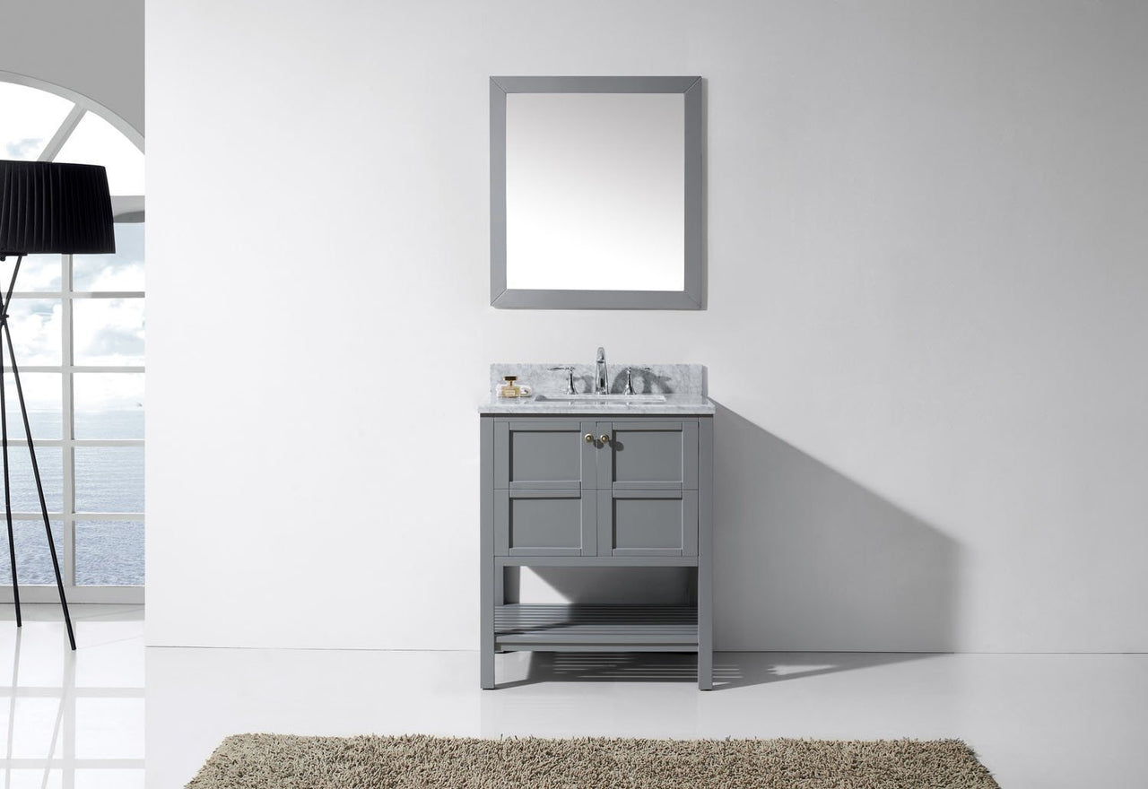 Virtu USA Winterfell 30" Single Square Sink Grey Top Vanity in Grey with Mirror Vanity Virtu USA 