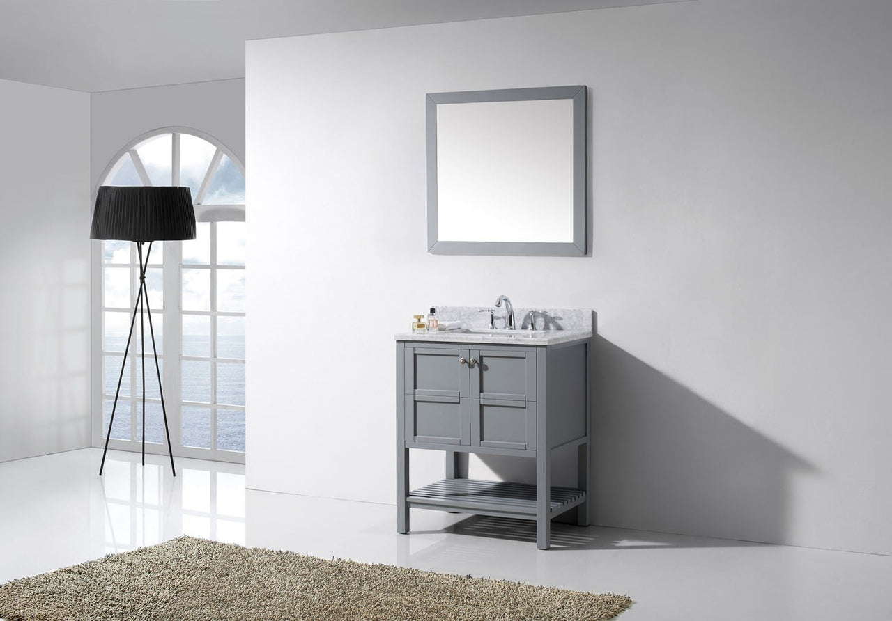 Virtu USA Winterfell 30" Single Square Sink Grey Top Vanity in Grey with Mirror Vanity Virtu USA 