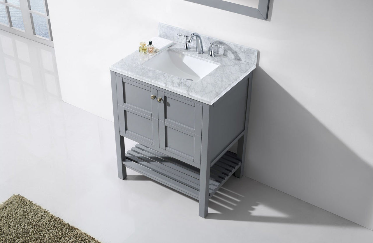 Virtu USA Winterfell 30" Single Square Sink Grey Top Vanity in Grey with Mirror Vanity Virtu USA 