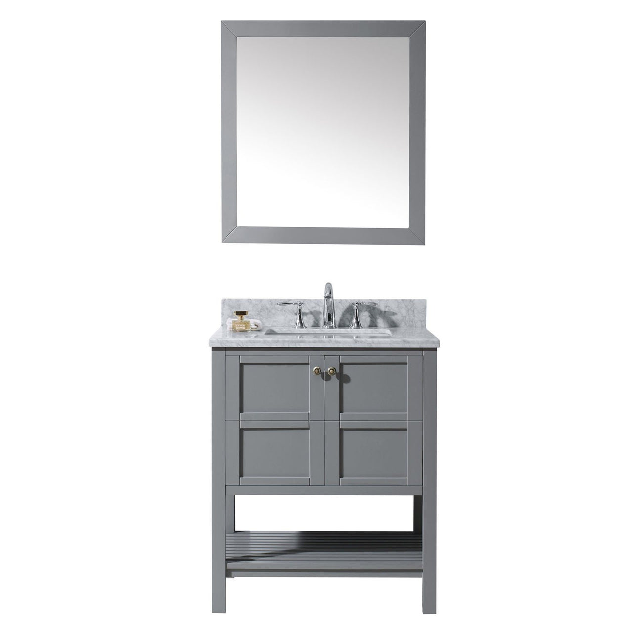 Virtu USA Winterfell 30" Single Square Sink Grey Top Vanity in Grey with Mirror Vanity Virtu USA 