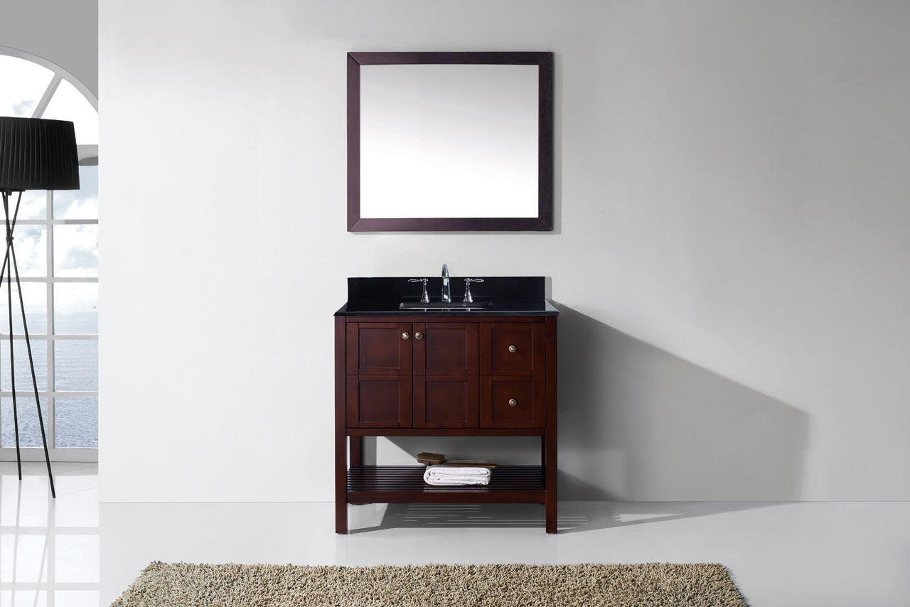 Virtu USA Winterfell 36" Single Square Sink Cherry Top Vanity in Cherry with Mirror Vanity Virtu USA 