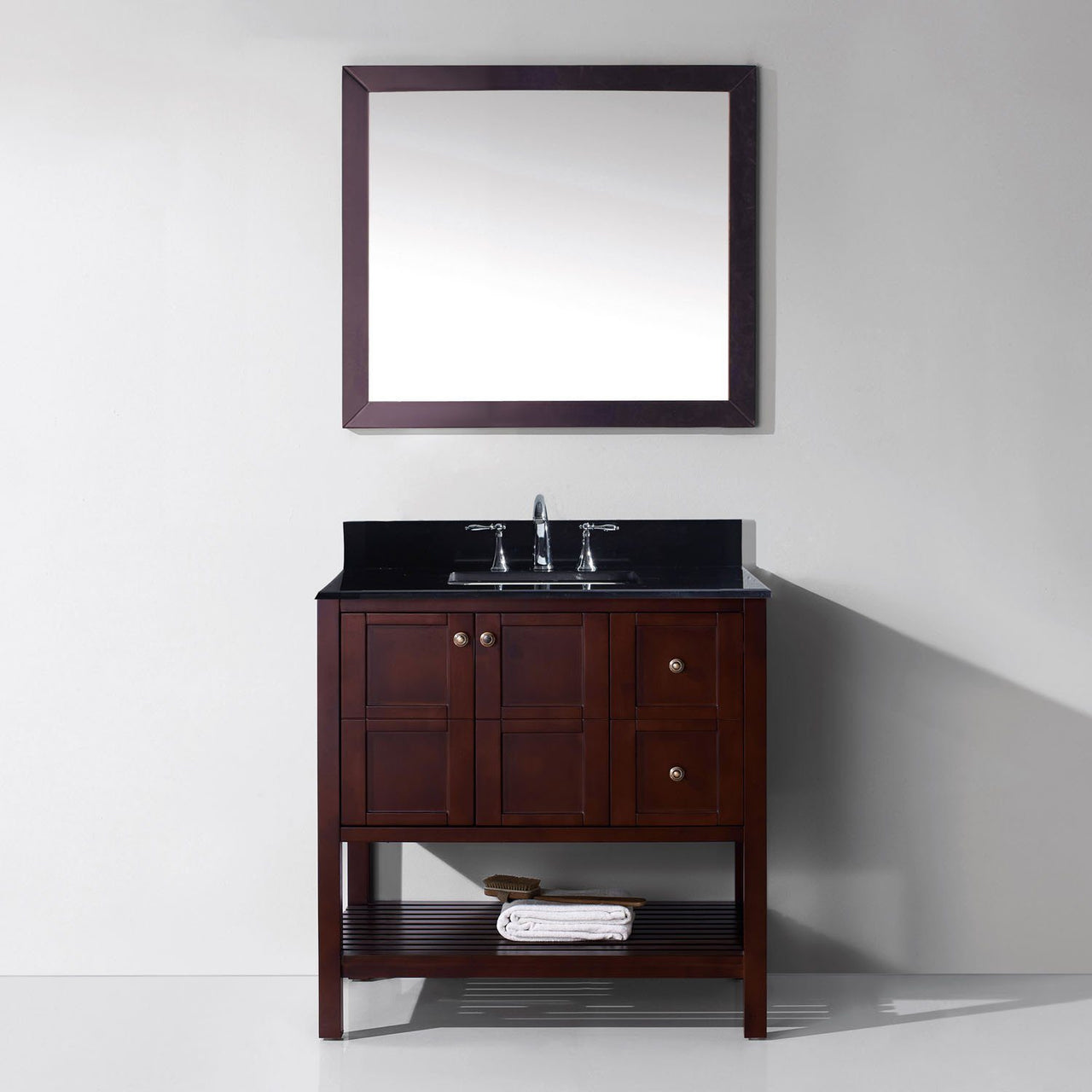 Virtu USA Winterfell 36" Single Square Sink Cherry Top Vanity in Cherry with Mirror Vanity Virtu USA 