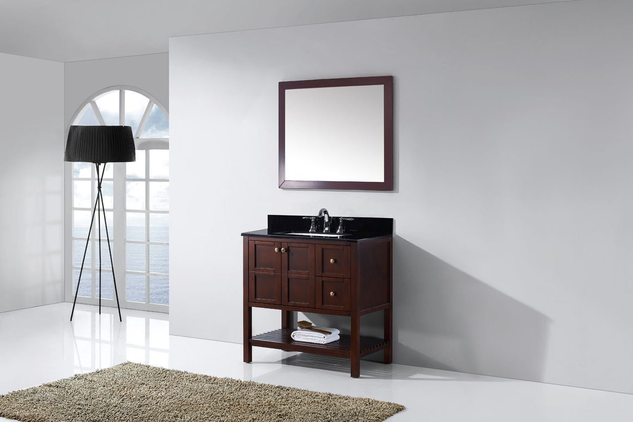 Virtu USA Winterfell 36" Single Square Sink Cherry Top Vanity in Cherry with Mirror Vanity Virtu USA 