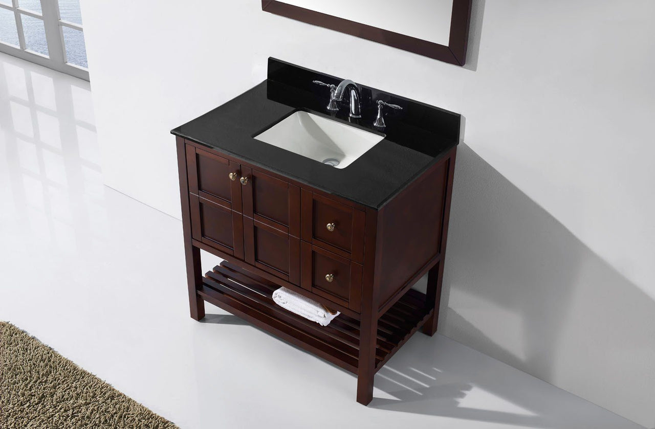Virtu USA Winterfell 36" Single Square Sink Cherry Top Vanity in Cherry with Mirror Vanity Virtu USA 