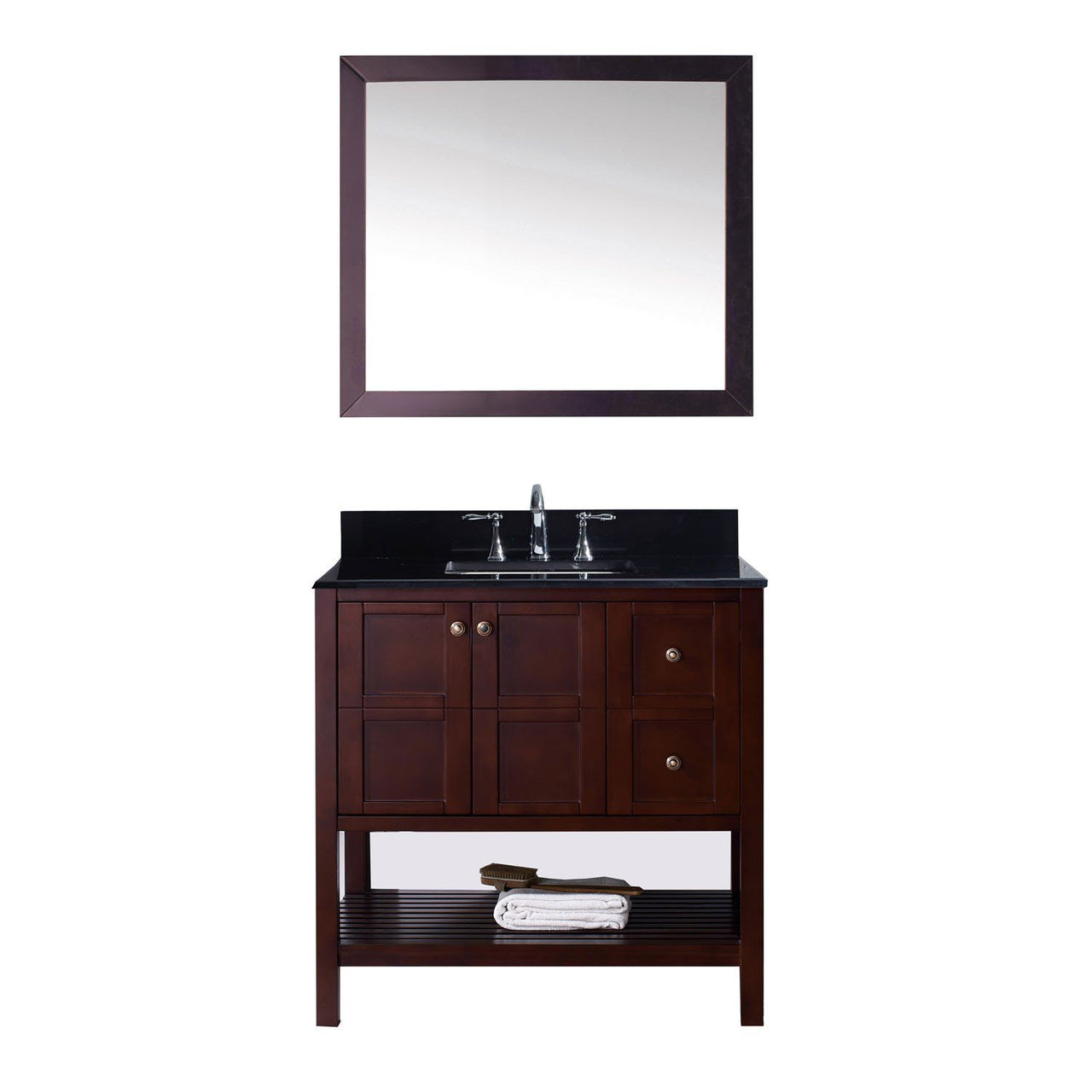 Virtu USA Winterfell 36" Single Square Sink Cherry Top Vanity in Cherry with Mirror Vanity Virtu USA 