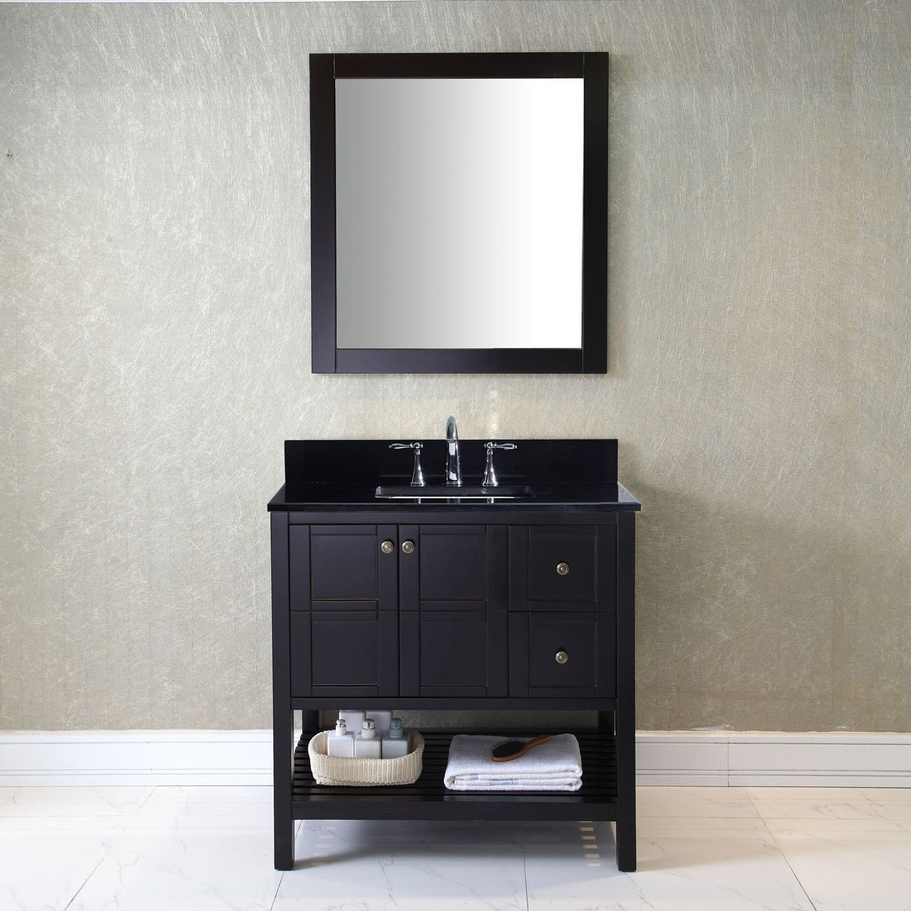 Virtu USA Winterfell 36" Single Square Sink Espresso Top Vanity in Espresso with Mirror Vanity Virtu USA 