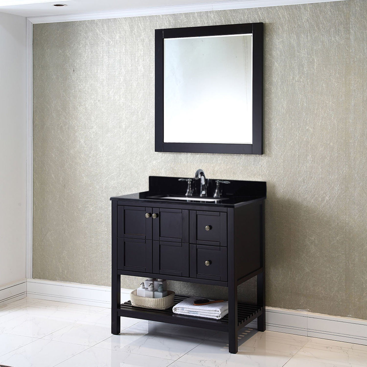 Virtu USA Winterfell 36" Single Square Sink Espresso Top Vanity in Espresso with Mirror Vanity Virtu USA 