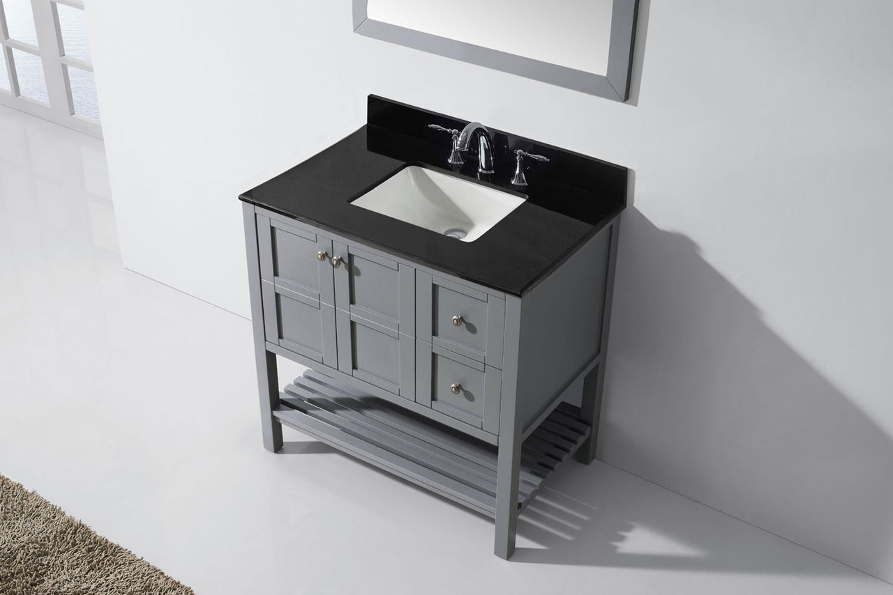 Virtu USA Winterfell 36" Single Square Sink Grey Top Vanity in Grey with Mirror Vanity Virtu USA 