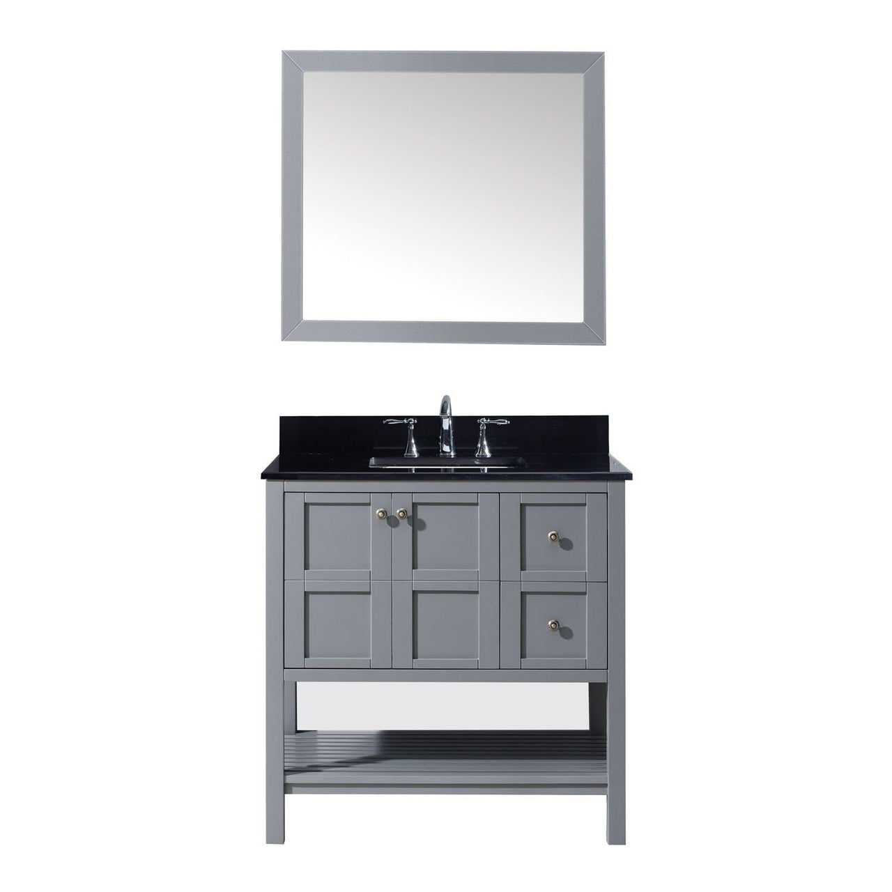 Virtu USA Winterfell 36" Single Square Sink Grey Top Vanity in Grey with Mirror Vanity Virtu USA 
