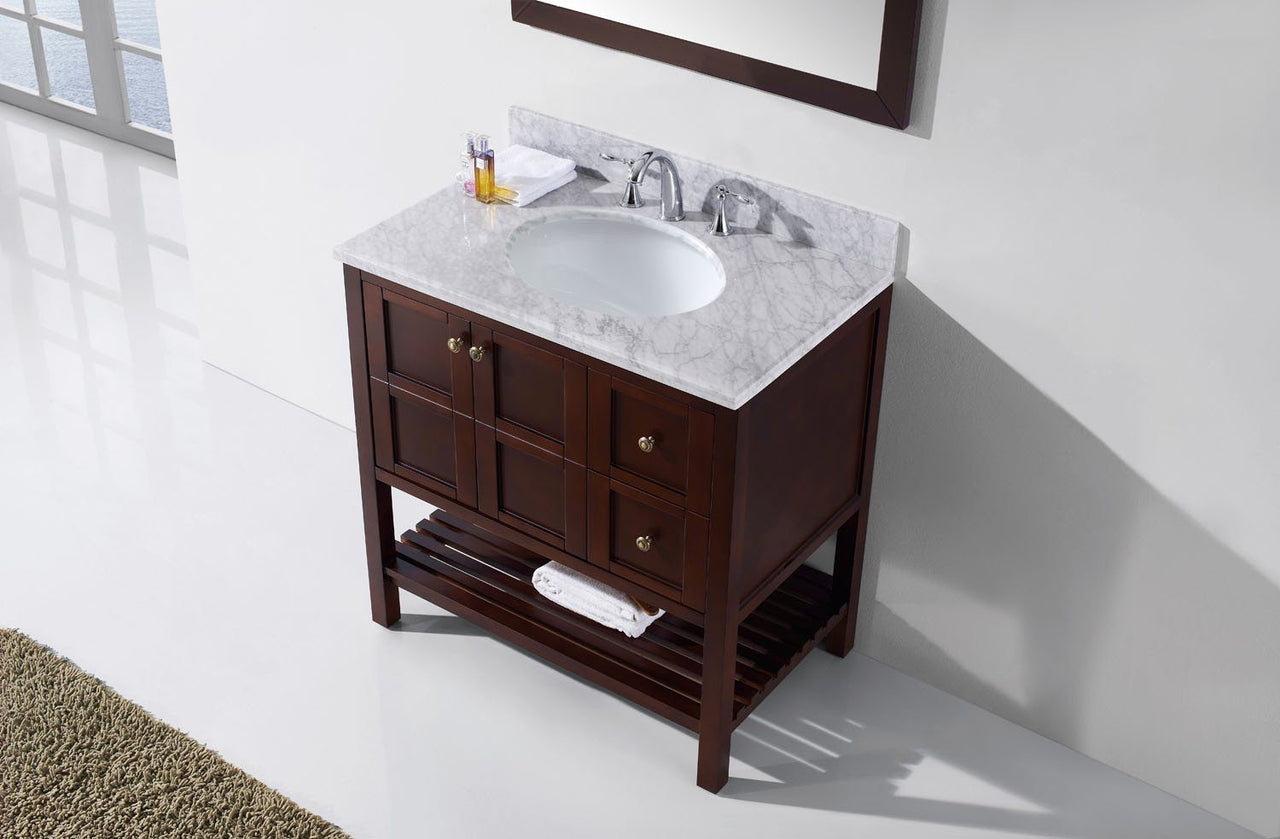 Virtu USA Winterfell 36" Single Round Sink Cherry Top Vanity in Cherry with Mirror Vanity Virtu USA 