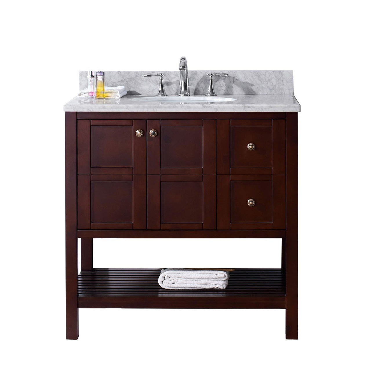 Virtu USA Winterfell 36" Single Round Sink Cherry Top Vanity in Cherry with Mirror Vanity Virtu USA 