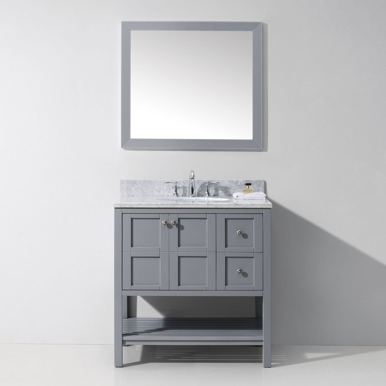 Virtu USA Winterfell 36" Single Round Sink Grey Top Vanity in Grey with Mirror Vanity Virtu USA 