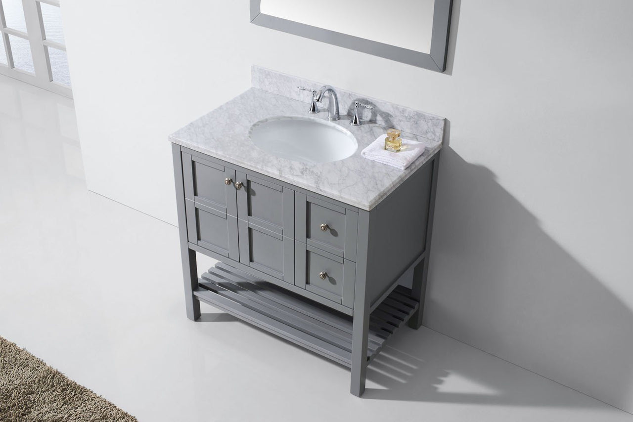 Virtu USA Winterfell 36" Single Round Sink Grey Top Vanity in Grey with Mirror Vanity Virtu USA 