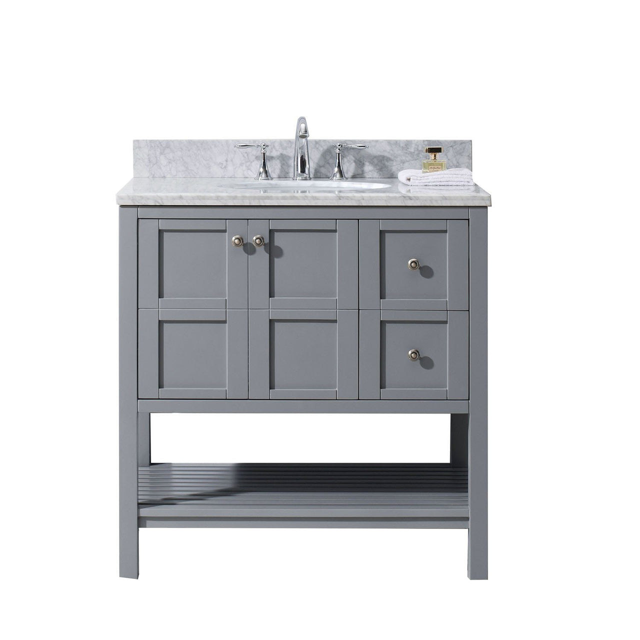 Virtu USA Winterfell 36" Single Round Sink Grey Top Vanity in Grey with Mirror Vanity Virtu USA 