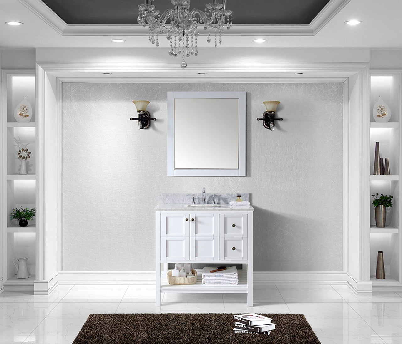 Virtu USA Winterfell 36" Single Round Sink White Top Vanity in White with Mirror Vanity Virtu USA 