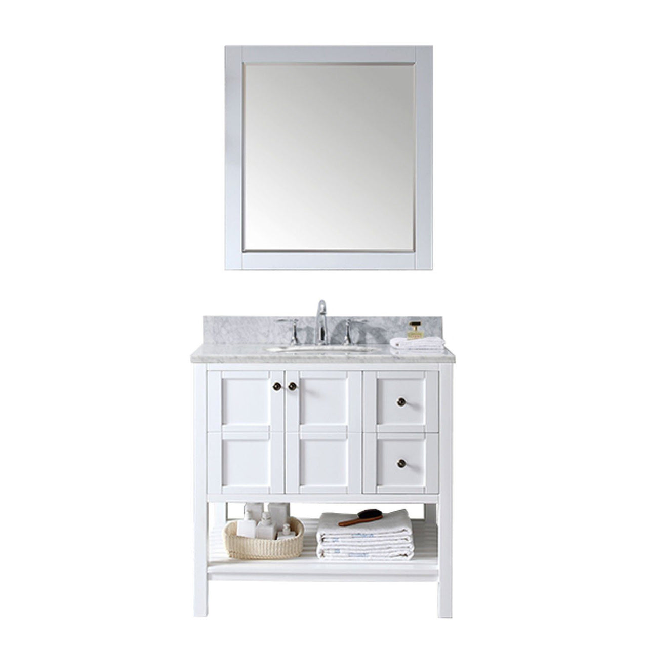 Virtu USA Winterfell 36" Single Round Sink White Top Vanity in White with Mirror Vanity Virtu USA 