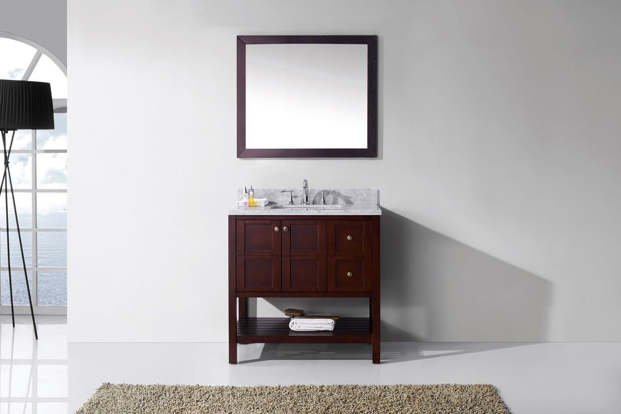Virtu USA Winterfell 36" Single Square Sink Cherry Top Vanity in Cherry with Mirror Vanity Virtu USA 