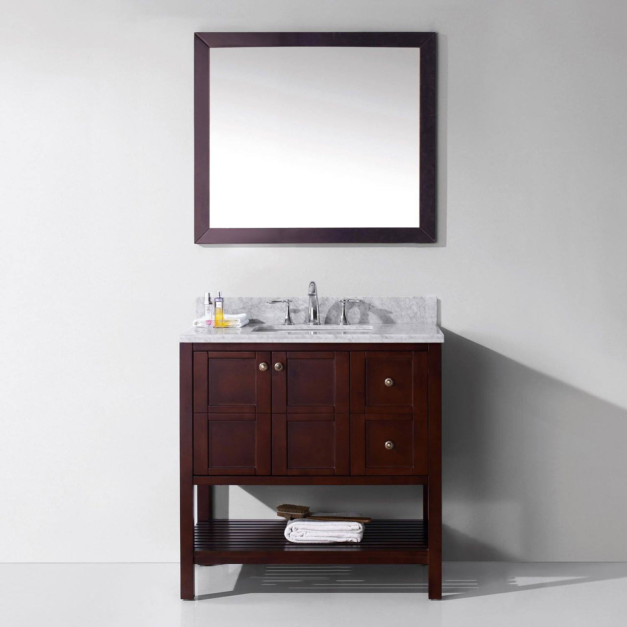 Virtu USA Winterfell 36" Single Square Sink Cherry Top Vanity in Cherry with Mirror Vanity Virtu USA 