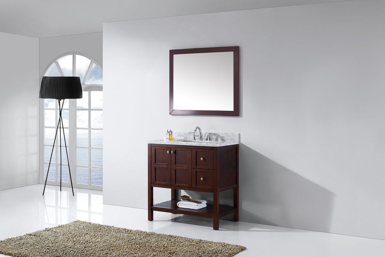 Virtu USA Winterfell 36" Single Square Sink Cherry Top Vanity in Cherry with Mirror Vanity Virtu USA 