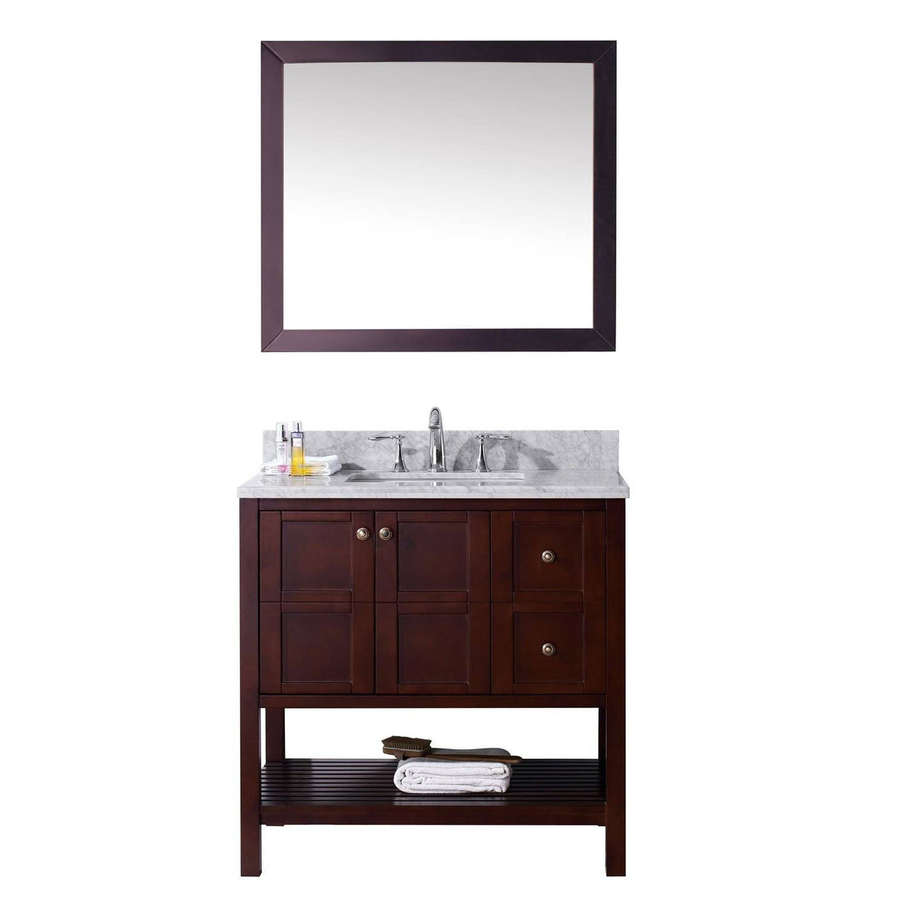 Virtu USA Winterfell 36" Single Square Sink Cherry Top Vanity in Cherry with Mirror Vanity Virtu USA 
