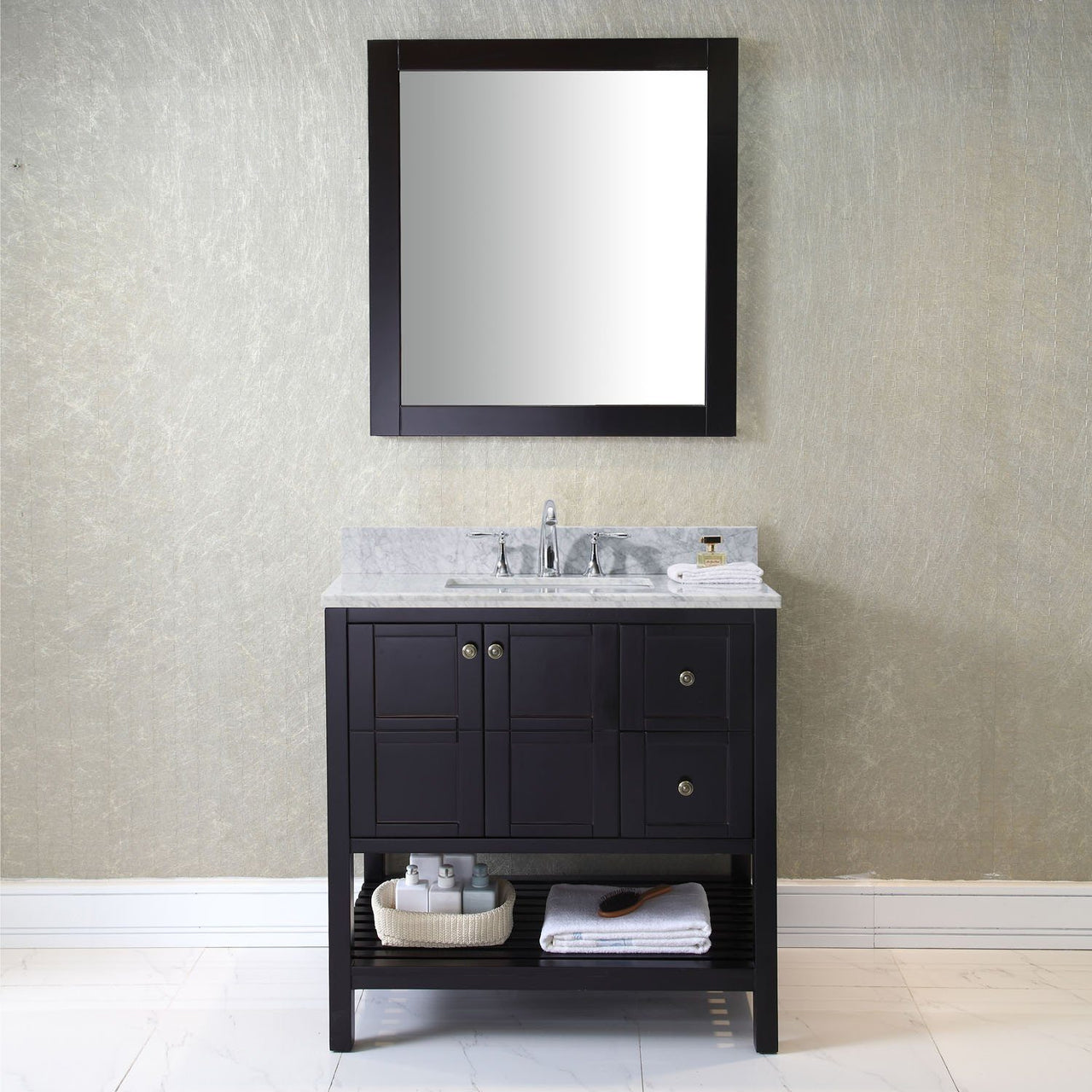Virtu USA Winterfell 36" Single Square Sink Espresso Top Vanity in Espresso with Mirror Vanity Virtu USA 