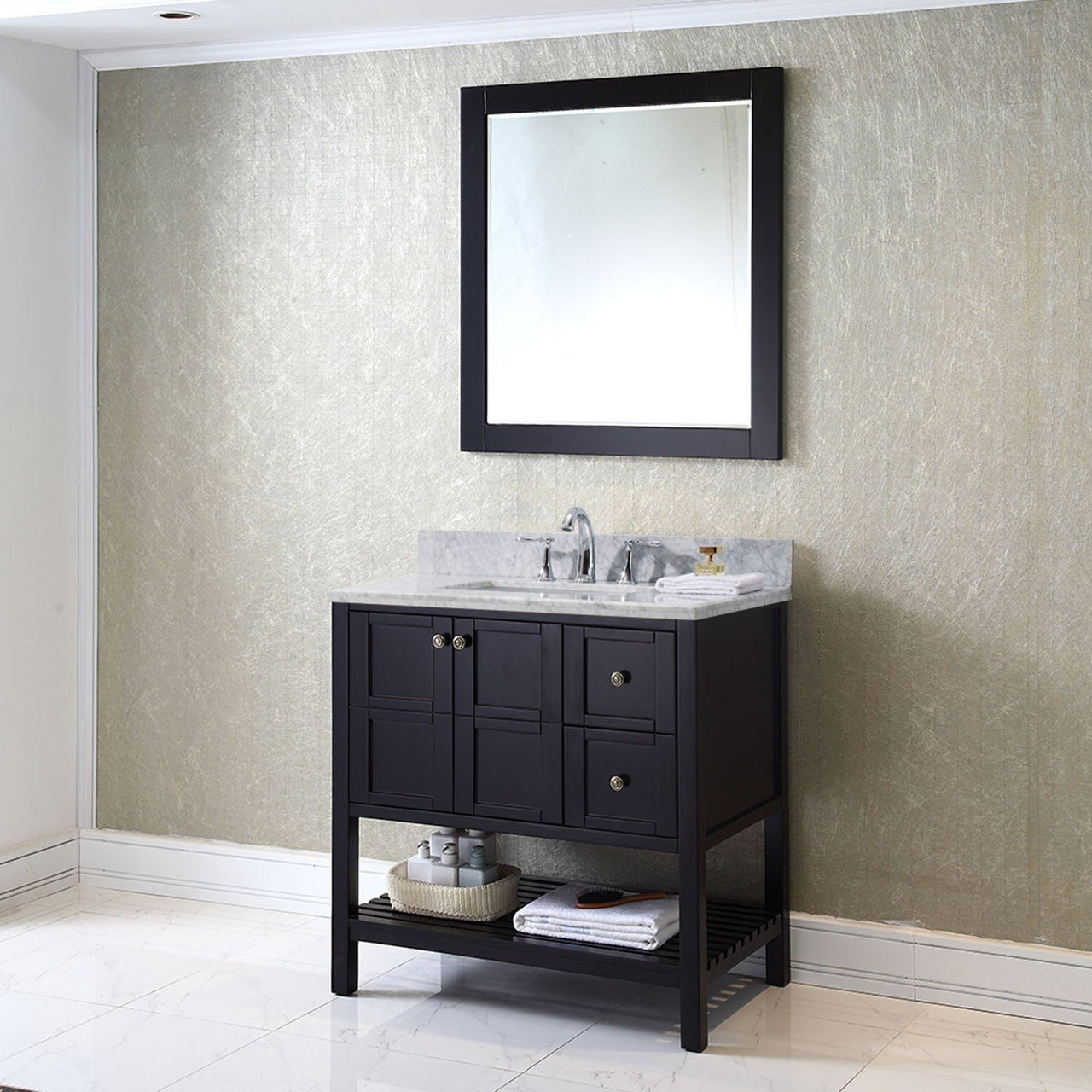 Virtu USA Winterfell 36" Single Square Sink Espresso Top Vanity in Espresso with Mirror Vanity Virtu USA 