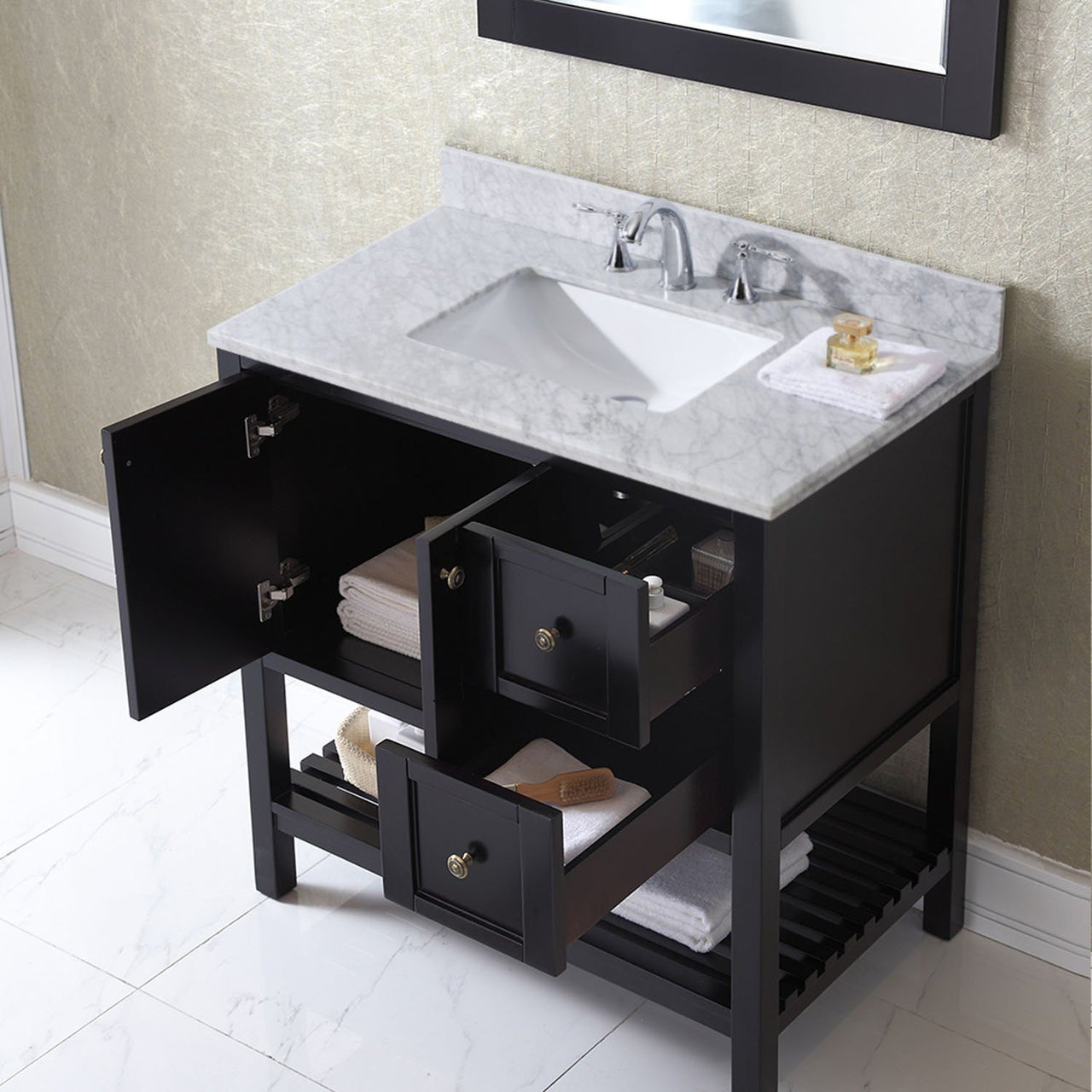 Virtu USA Winterfell 36" Single Square Sink Espresso Top Vanity in Espresso with Mirror Vanity Virtu USA 
