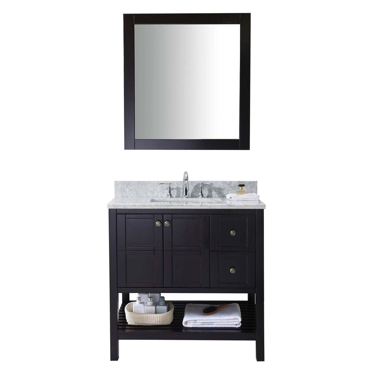 Virtu USA Winterfell 36" Single Square Sink Espresso Top Vanity in Espresso with Mirror Vanity Virtu USA 