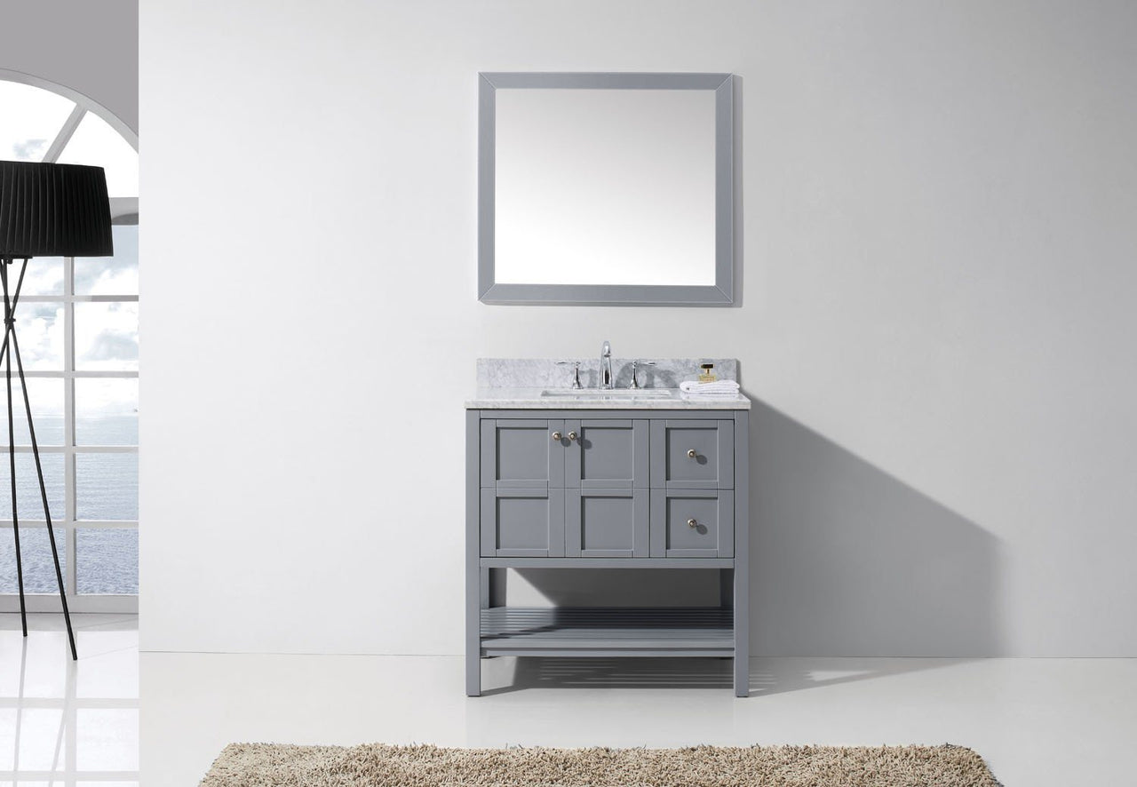 Virtu USA Winterfell 36" Single Square Sink Grey Top Vanity in Grey with Mirror Vanity Virtu USA 
