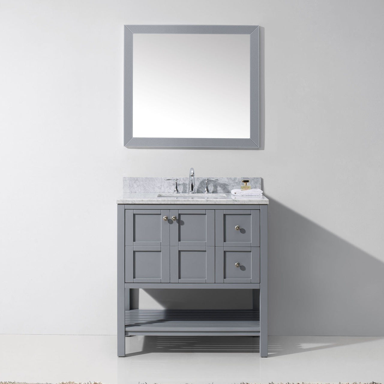 Virtu USA Winterfell 36" Single Square Sink Grey Top Vanity in Grey with Mirror Vanity Virtu USA 