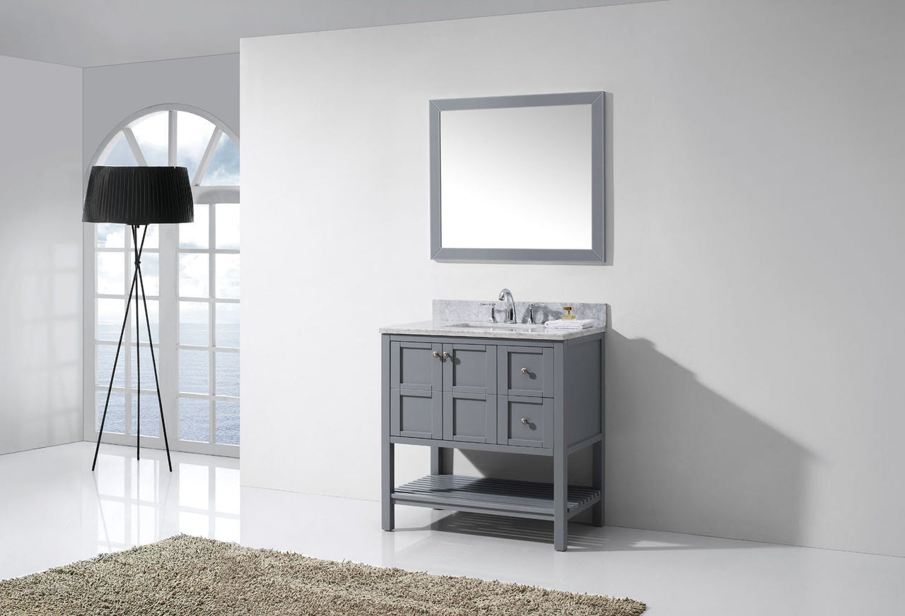 Virtu USA Winterfell 36" Single Square Sink Grey Top Vanity in Grey with Mirror Vanity Virtu USA 