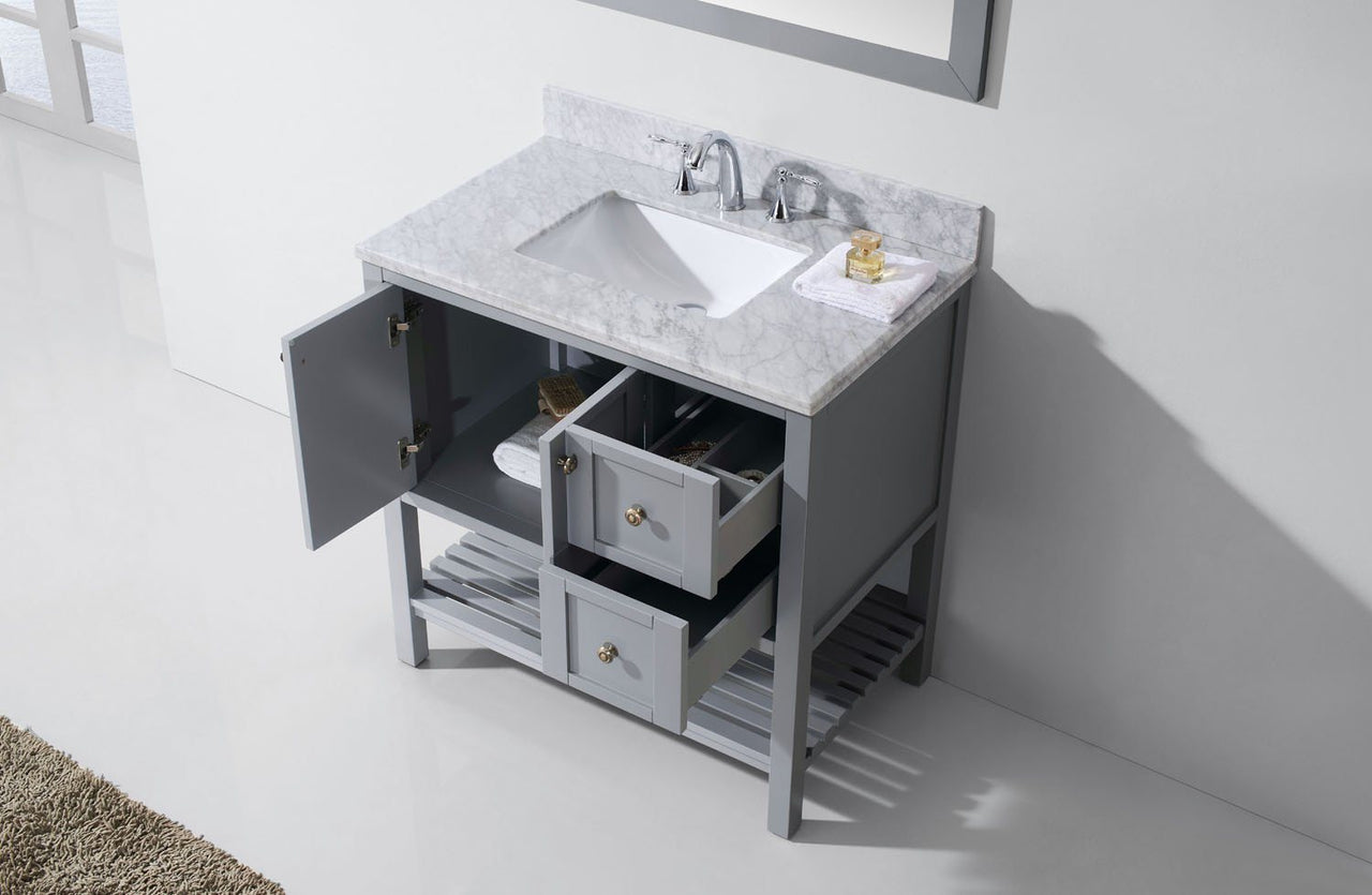 Virtu USA Winterfell 36" Single Square Sink Grey Top Vanity in Grey with Mirror Vanity Virtu USA 