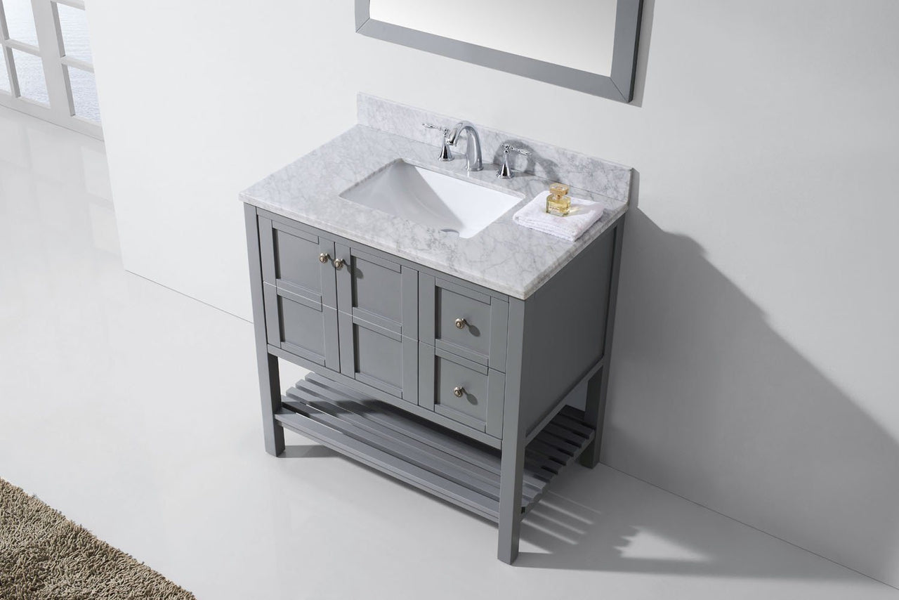 Virtu USA Winterfell 36" Single Square Sink Grey Top Vanity in Grey with Mirror Vanity Virtu USA 