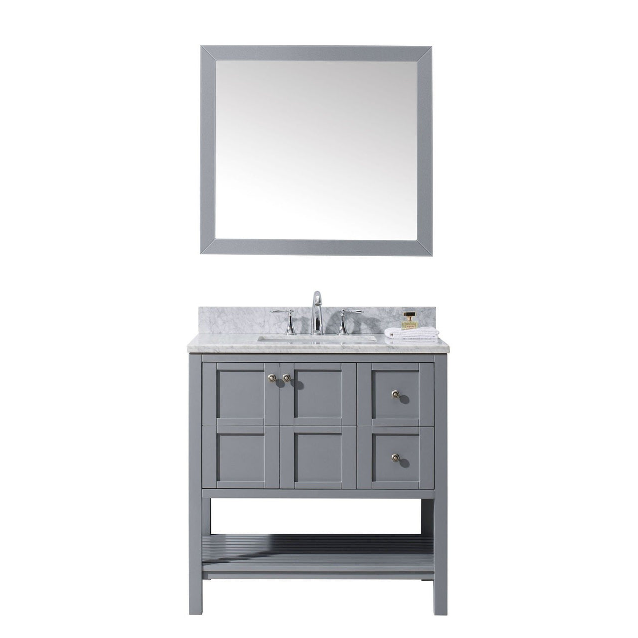 Virtu USA Winterfell 36" Single Square Sink Grey Top Vanity in Grey with Mirror Vanity Virtu USA 
