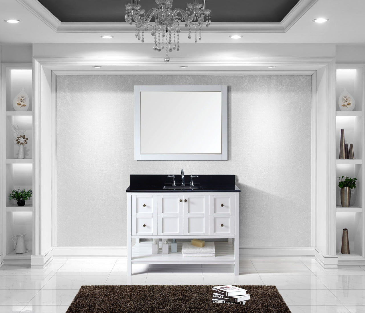 Virtu USA Winterfell 48" Single Square Sink White Top Vanity in White with Mirror Vanity Virtu USA 