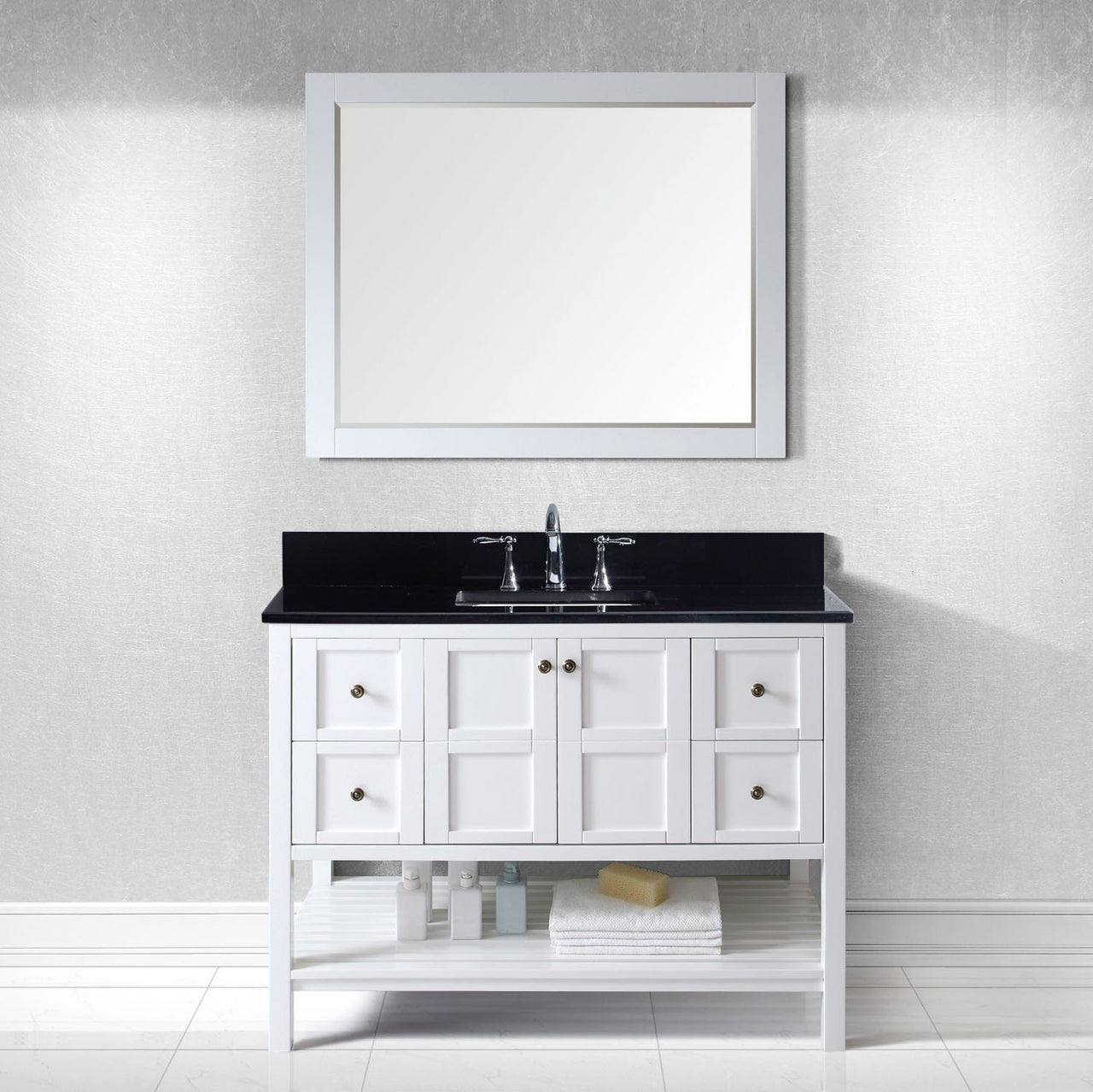 Virtu USA Winterfell 48" Single Square Sink White Top Vanity in White with Mirror Vanity Virtu USA 