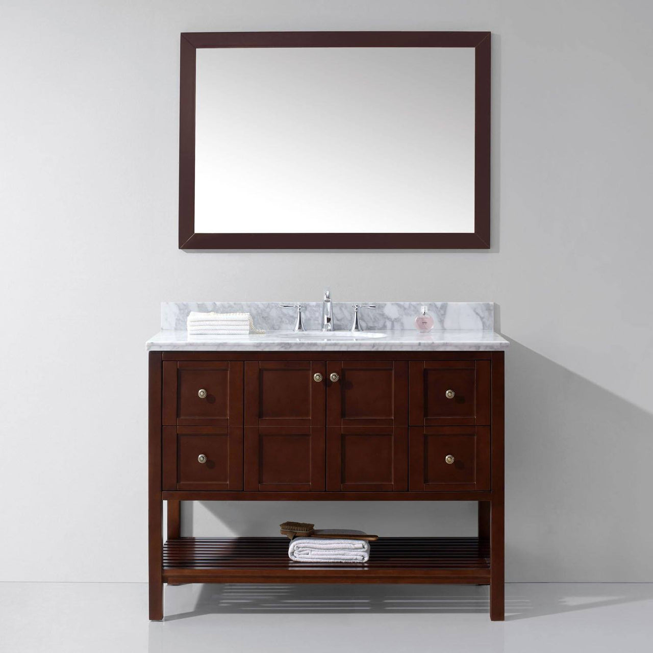 Virtu USA Winterfell 48" Single Round Sink Cherry Top Vanity with Mirror Vanity Virtu USA 